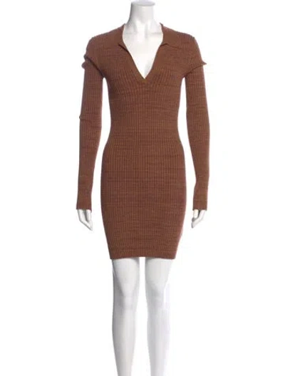Pre-owned Helmut Lang V-neck Mini Dress In Brown