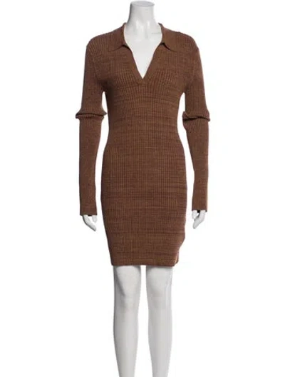 Pre-owned Helmut Lang V-neck Mini Dress In Brown