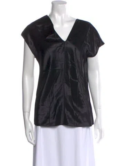 Pre-owned Helmut Lang V-neck Short Sleeve Blouse In Black