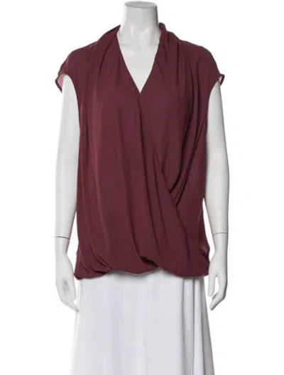Pre-owned Helmut Lang V-neck Short Sleeve Blouse In Burgundy
