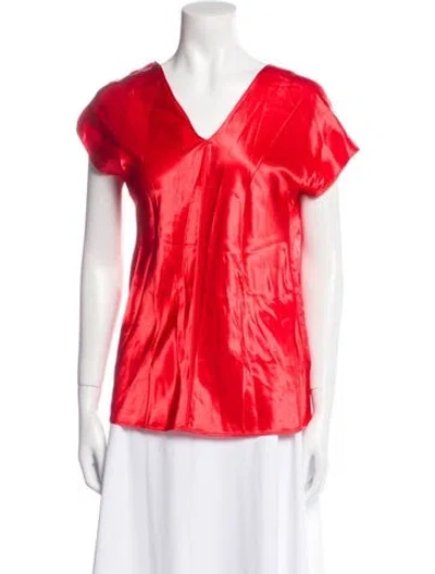 Pre-owned Helmut Lang V-neck Short Sleeve Blouse In Red
