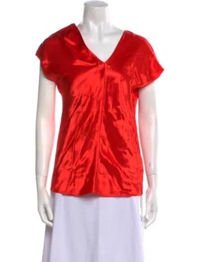 Pre-owned Helmut Lang V-neck Short Sleeve Blouse In Red