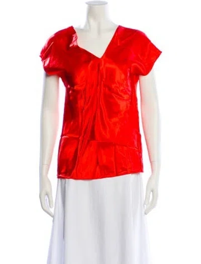 Pre-owned Helmut Lang V-neck Short Sleeve Blouse In Red
