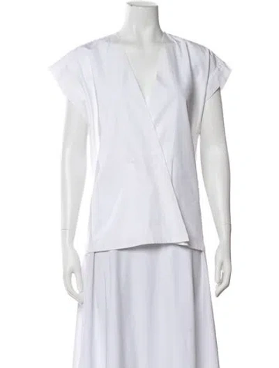 Pre-owned Helmut Lang V-neck Short Sleeve Blouse In White