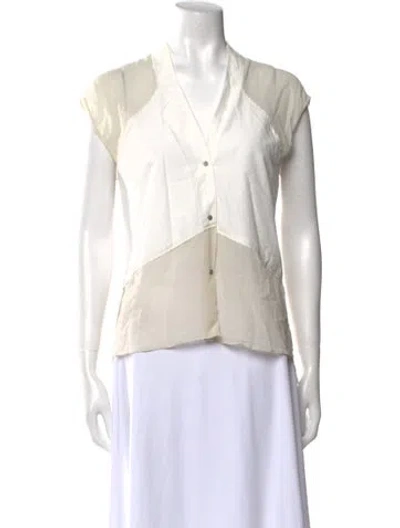 Pre-owned Helmut Lang V-neck Short Sleeve Button-up Top In Neutral