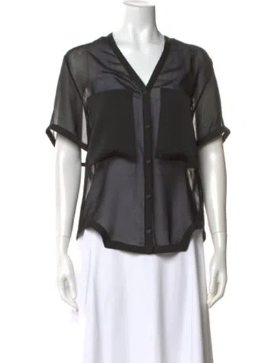 Pre-owned Helmut Lang V-neck Short Sleeve Top In Black