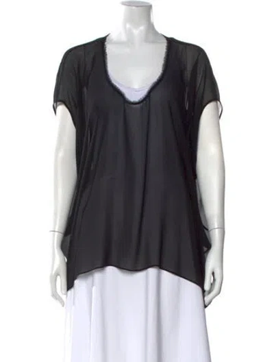 Pre-owned Helmut Lang V-neck Short Sleeve Top In Black