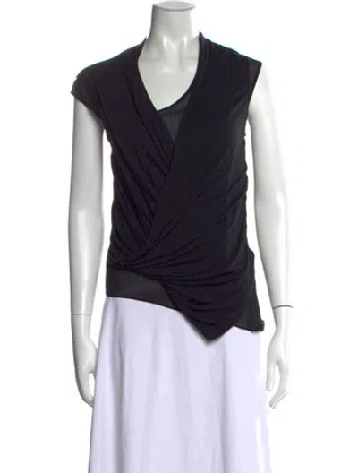 Pre-owned Helmut Lang V-neck Short Sleeve Top In Black