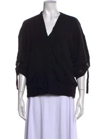 Pre-owned Helmut Lang V-neck Short Sleeve Top In Black