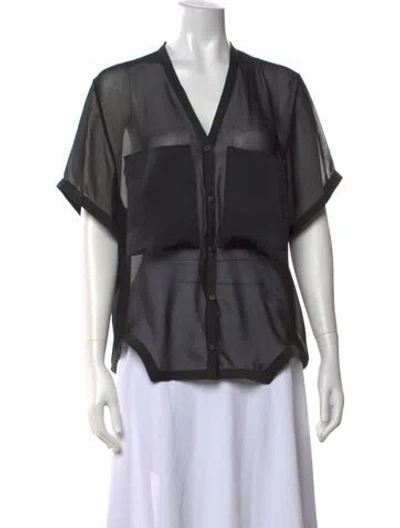 Pre-owned Helmut Lang V-neck Short Sleeve Top In Black