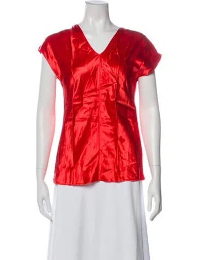 Pre-owned Helmut Lang V-neck Short Sleeve Top In Red