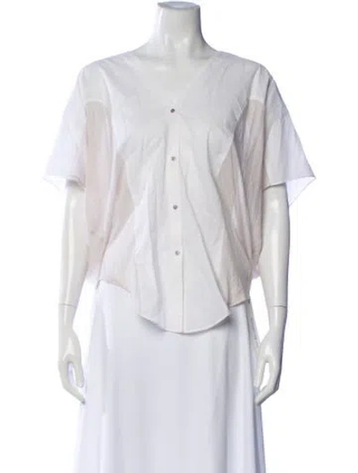 Pre-owned Helmut Lang V-neck Short Sleeve Top In White