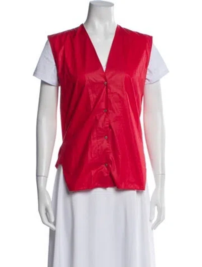 Pre-owned Helmut Lang V-neck Sleeveless Button-up Top In Red