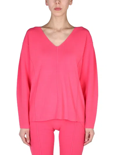 Helmut Lang V-neck Sweater With Contrast Profile In Pink
