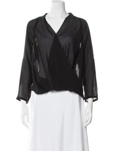 Pre-owned Helmut Lang V-neck Three-quarter Sleeve Blouse In Black