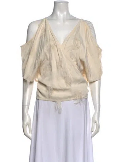Pre-owned Helmut Lang V-neck Three-quarter Sleeve Blouse In Neutral
