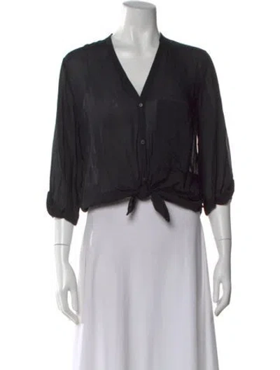 Pre-owned Helmut Lang V-neck Three-quarter Sleeve Button-up Top In Black