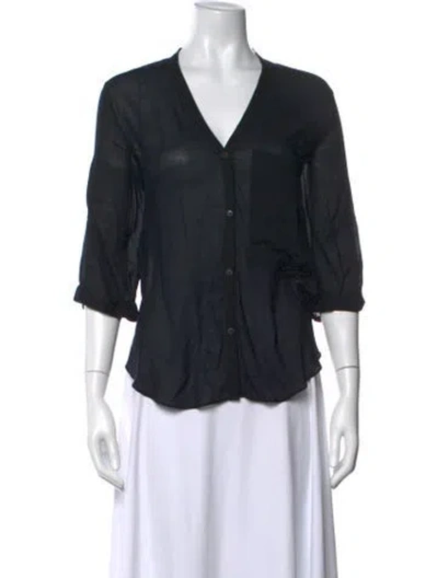 Pre-owned Helmut Lang V-neck Three-quarter Sleeve Button-up Top In Black