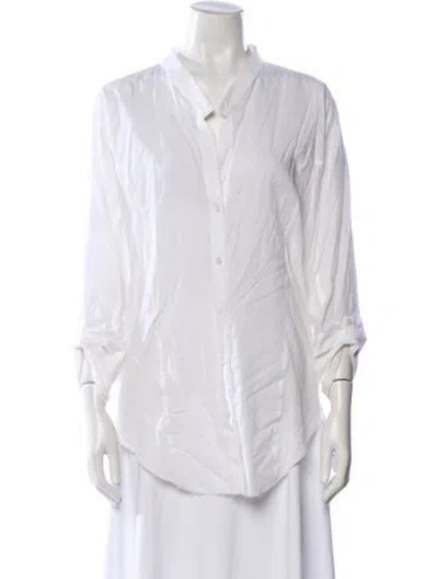 Pre-owned Helmut Lang V-neck Three-quarter Sleeve Button-up Top In White