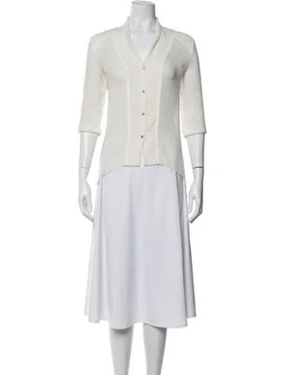 Pre-owned Helmut Lang V-neck Three-quarter Sleeve Button-up Top In White