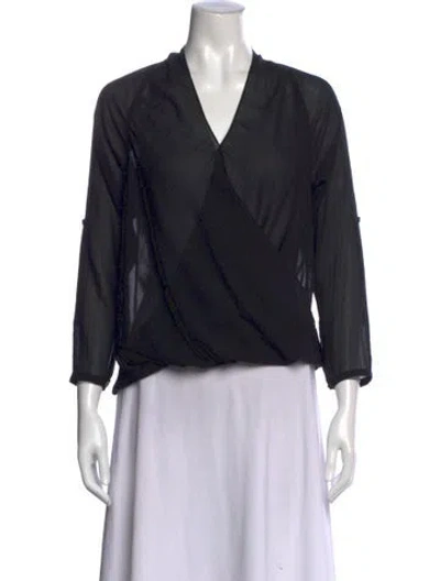 Pre-owned Helmut Lang V-neck Three-quarter Sleeve Top In Black