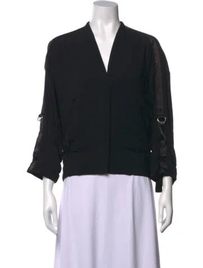 Pre-owned Helmut Lang V-neck Three-quarter Sleeve Top In Black