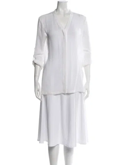 Pre-owned Helmut Lang V-neck Three-quarter Sleeve Top In White
