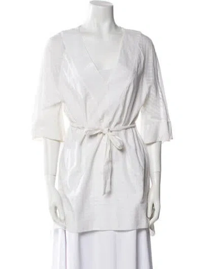 Pre-owned Helmut Lang V-neck Three-quarter Sleeve Tunic In White