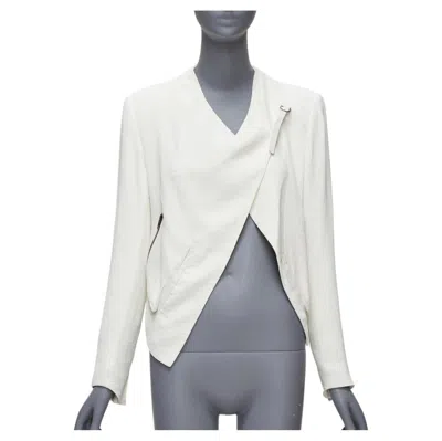 Pre-owned Helmut Lang White Lambskin Leather Trim Asymmetric Zip Biker Jacket Us0 Xs