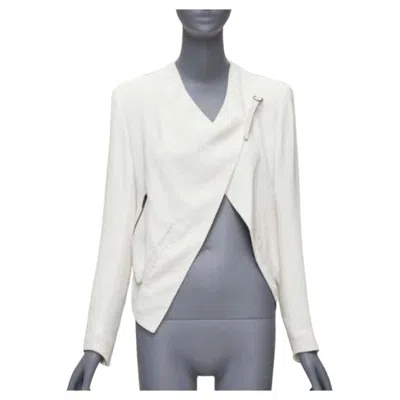 Pre-owned Helmut Lang White Lambskin Leather Trim Asymmetric Zip Biker Jacket Us0 Xs