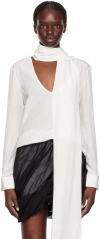 Helmut Lang White Scarf Blouse In White