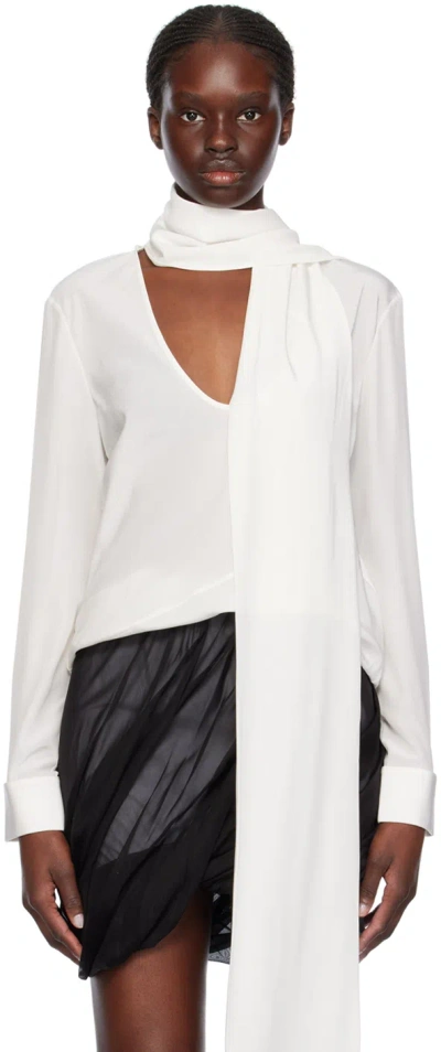 Helmut Lang White Scarf Blouse