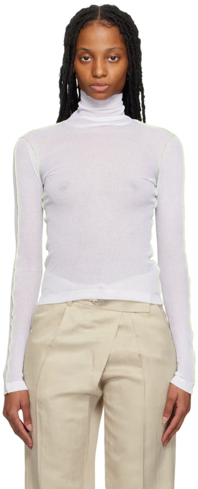 Helmut Lang White Sheer Turtleneck In White - 100