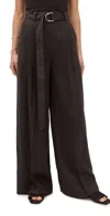 Helmut Lang Wide Double-pleat Trousers With Belt Espresso In Brown