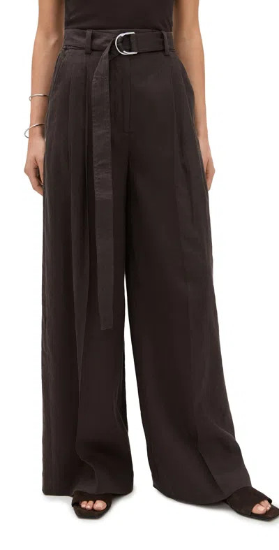 Helmut Lang Wide Double-pleat Trousers With Belt Espresso In Brown