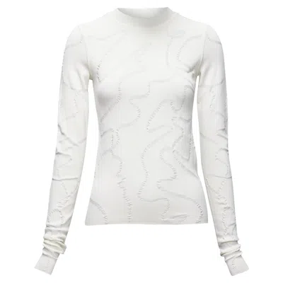 Pre-owned Helmut Lang Wiggly Line Motive Jacquard Long Sleeve Sweater In White