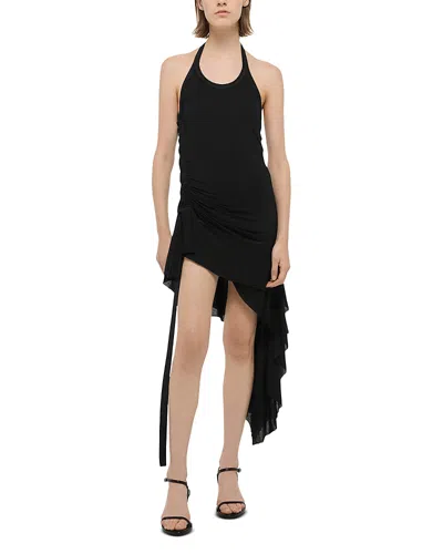 Helmut Lang Womens Black Wind Halter Asymmetric Jersey Mini Dress