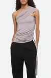 Helmut Lang Wind Convertible Asymmetric Cutout Jersey Top In Grey Lavender