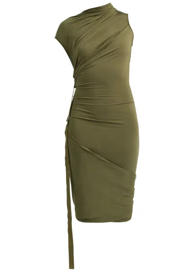 Helmut Lang Wind Draped Jersey Midi Dress In Olive