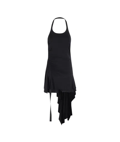 Helmut Lang Womens Black Wind Halter Asymmetric Jersey Mini Dress