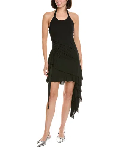 Helmut Lang Womens Black Wind Halter Asymmetric Jersey Mini Dress