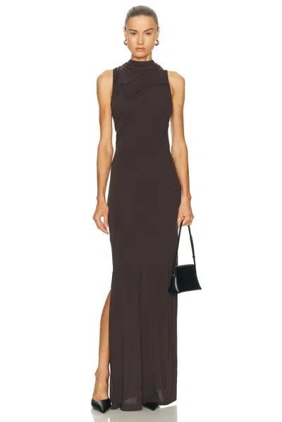 Helmut Lang Wind Ruched Jersey Maxi Dress In Brown