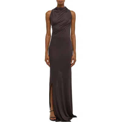 Helmut Lang Wind Ruched Jersey Maxi Dress In Gray
