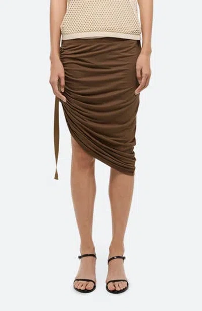 Helmut Lang Wind Ruched Side Belt Skirt In Cocoa