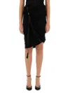 Helmut Lang Draped Jersey Skirt With Adjustable Side Strap In Black