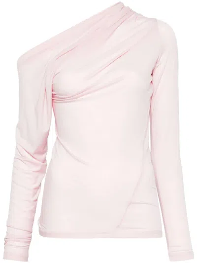 Helmut Lang Wind One-shoulder Paneled Stretch-lyocell Jersey Top In Dusty Pink - Sbj