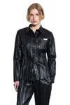 Helmut Lang Pleated Leather Button Up Top In Black