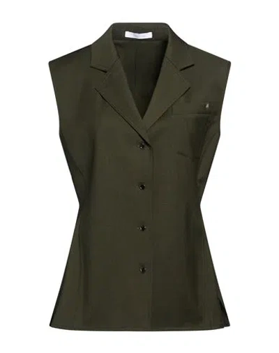 Helmut Lang Woman Tailored Vest Military Green Size 0 Virgin Wool