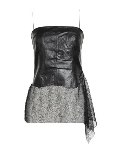 Helmut Lang Woman Top Black Size 6 Sheepskin, Polyester