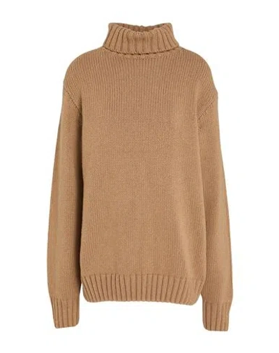 Helmut Lang Woman Turtleneck Camel Size L Wool, Polyamide, Viscose, Cashmere In Brown